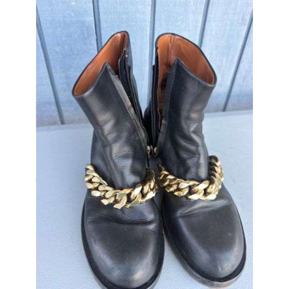 Givenchy Black Leather Laura Chain Link Ankle Boots - Size 36 / US 6